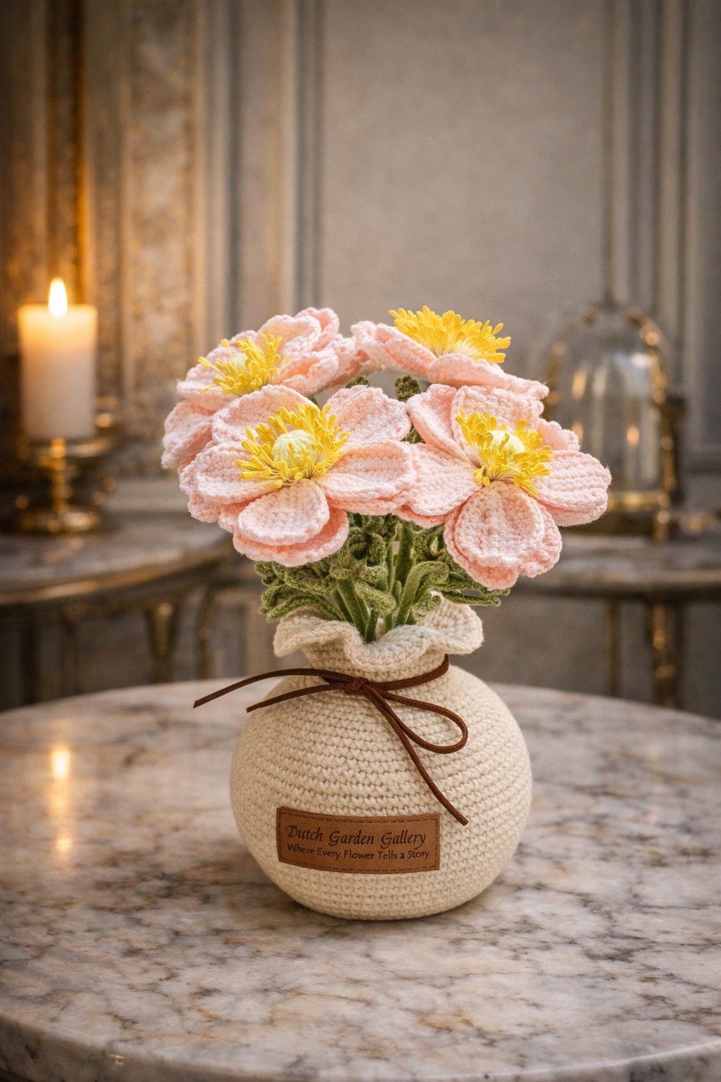 Handgehaakte Zilveranemoon in Pot – Intensief Handwerk & Uniek Detailstuk