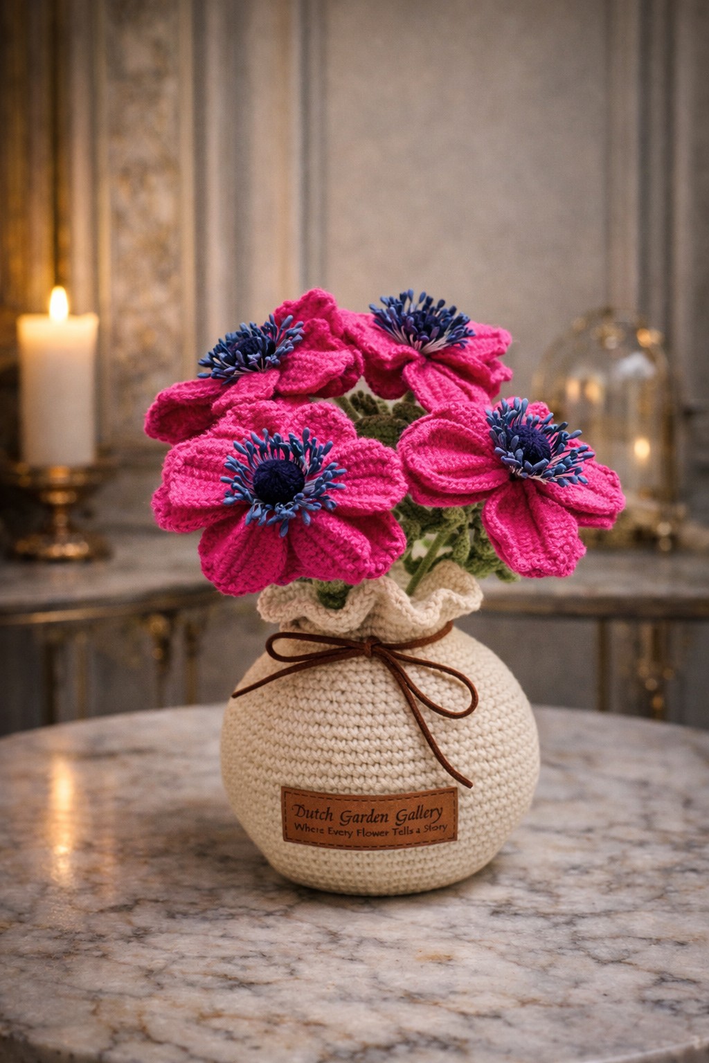 Handgehaakte Zilveranemoon in Pot – Intensief Handwerk & Uniek Detailstuk