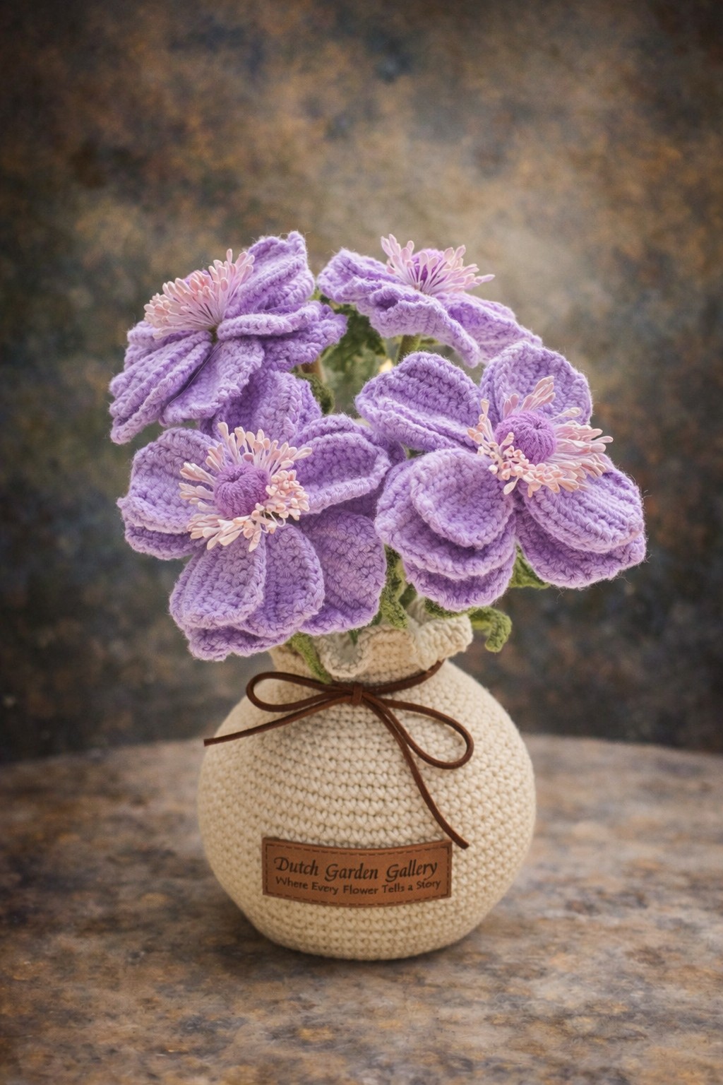 Handgehaakte Zilveranemoon in Pot – Intensief Handwerk & Uniek Detailstuk