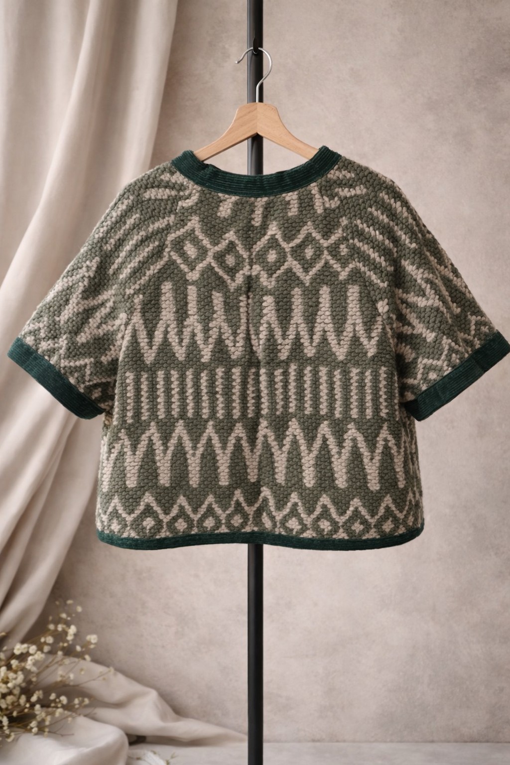 Handgemaakte wollen jas met textuur