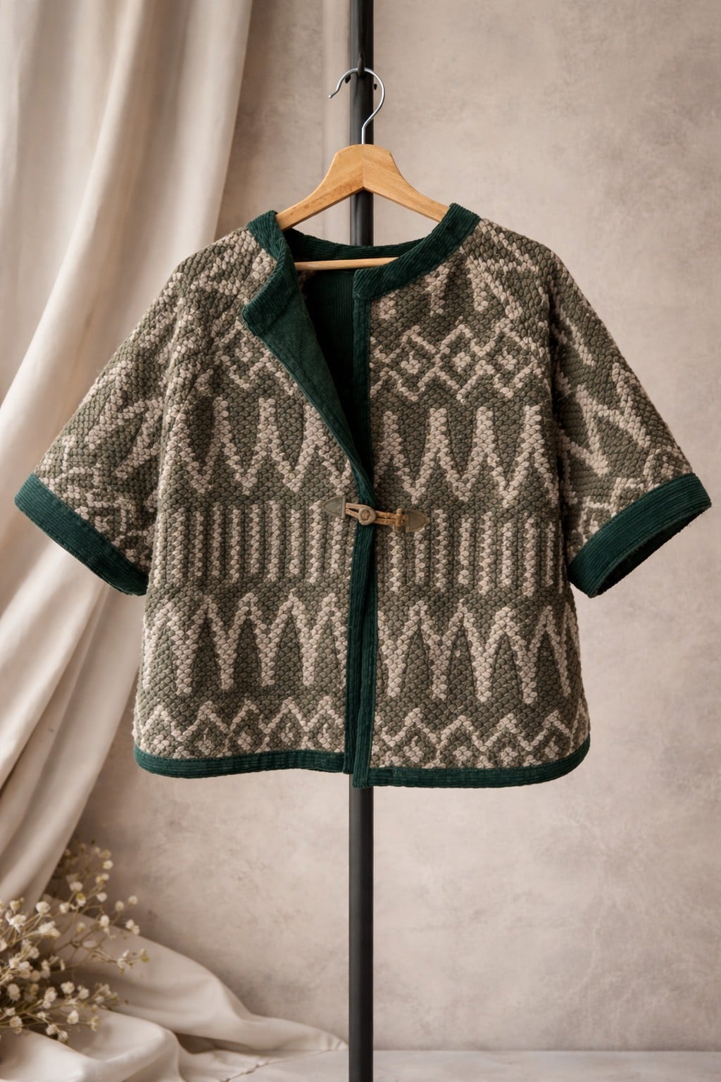 Handgemaakte wollen jas met textuur