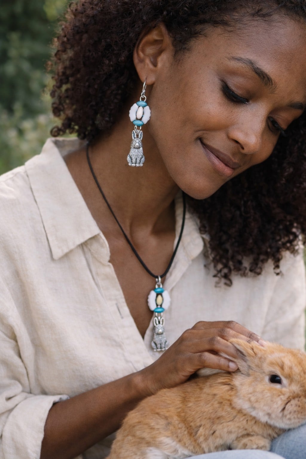 Vrolijk & Dierenliefde, konijnen sieradenset met ketting en oorbellen voor voorjaar of Pasen