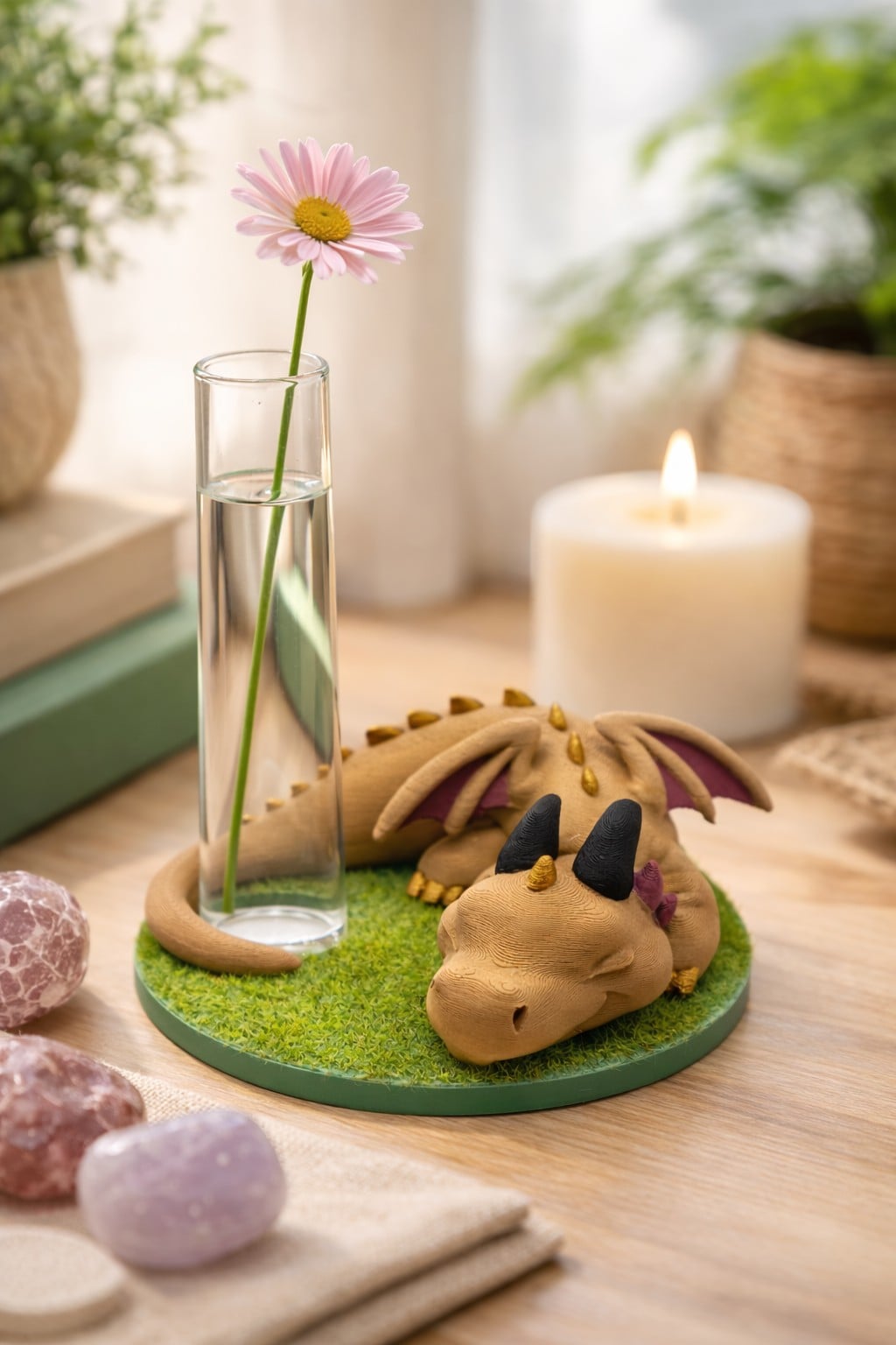 3D-geprint Drakenvaasje met Glazen Reageerbuisje.