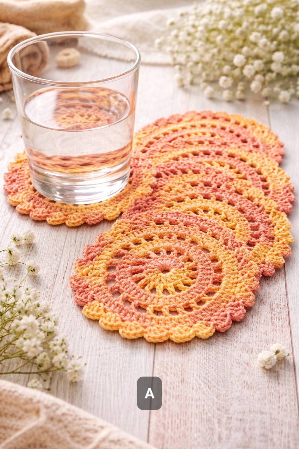 Handgemaakte onderzetters 'Sunset Peach' - 128729 Handgemaakte onderzetters 'Sunset Peach'