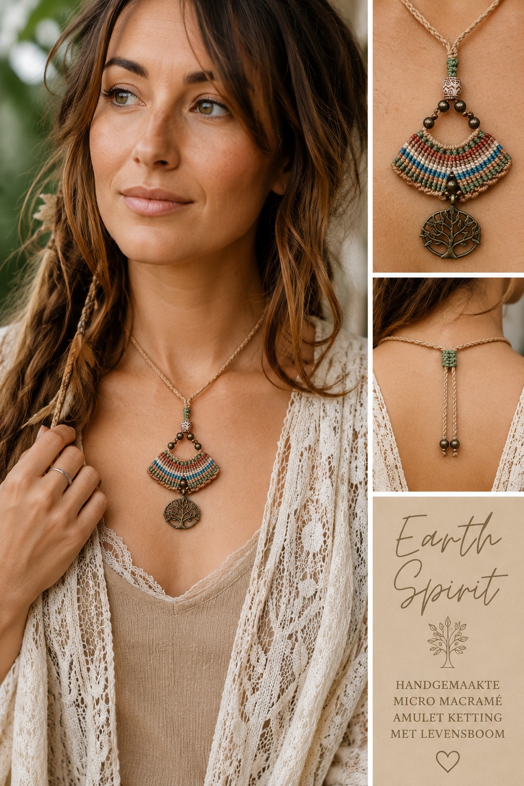 Earth Spirit – Handgemaakte Micro Macramé Amulet Ketting met Leven… - 132037 Earth Spirit – Handgemaakte Micro Macramé Amulet Ketting met Levensboom