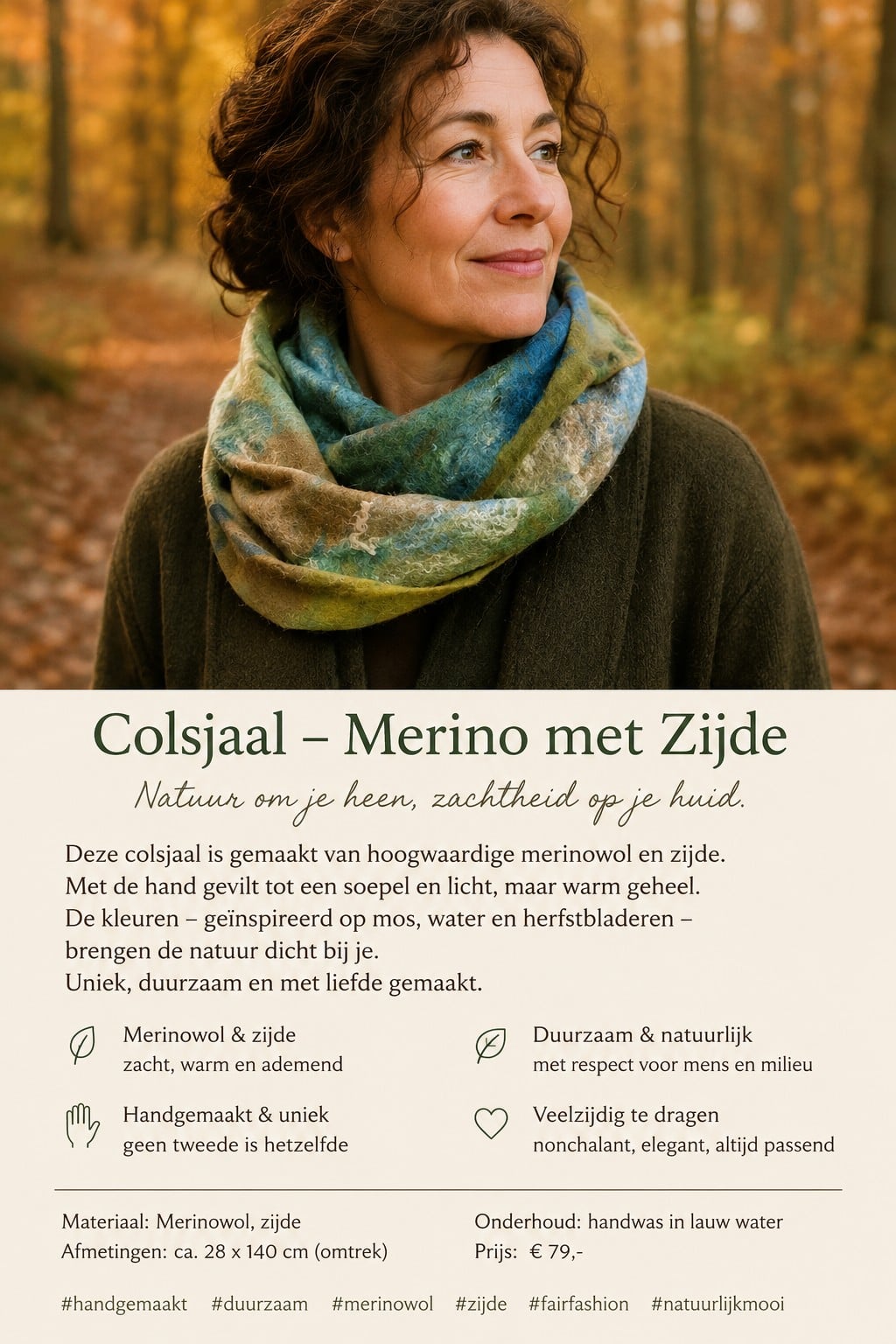 Handgevilte colsjaal van merinowol en zijde – Groen & Blauw