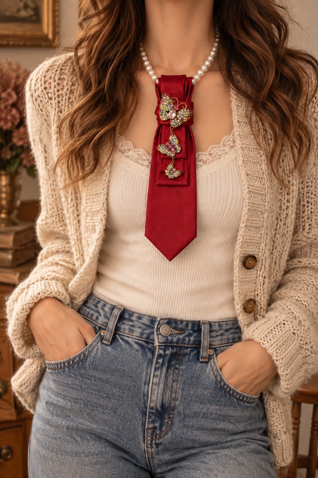 Aparte rode vlinder stropdas ketting dames – luxe accessoire met broche Eye catcher