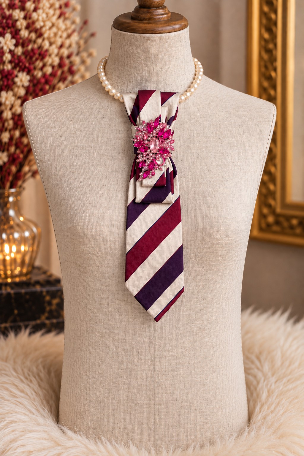 Unieke handgemaakte stropdasketting paars/lila| Statement tie necklace | Upcycled tie jewelry