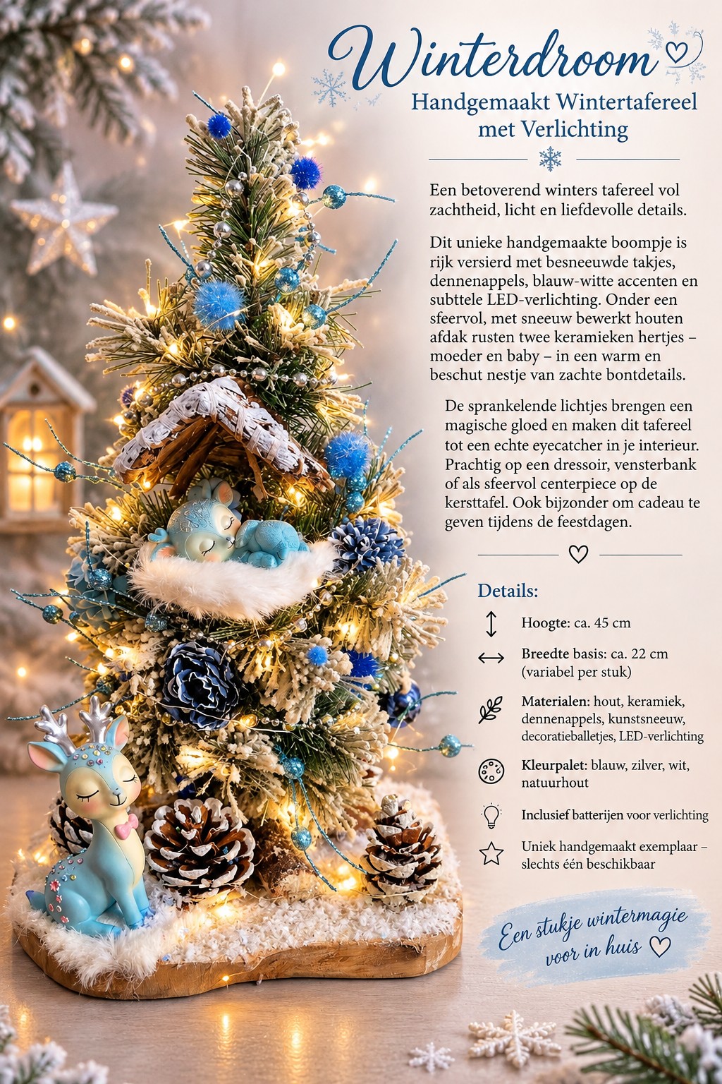 Winterdroom – Handgemaakt Kersttafereel met Hertjes & Verlichting - 153395 Winterdroom – Handgemaakt Kersttafereel met Hertjes & Verlichting
