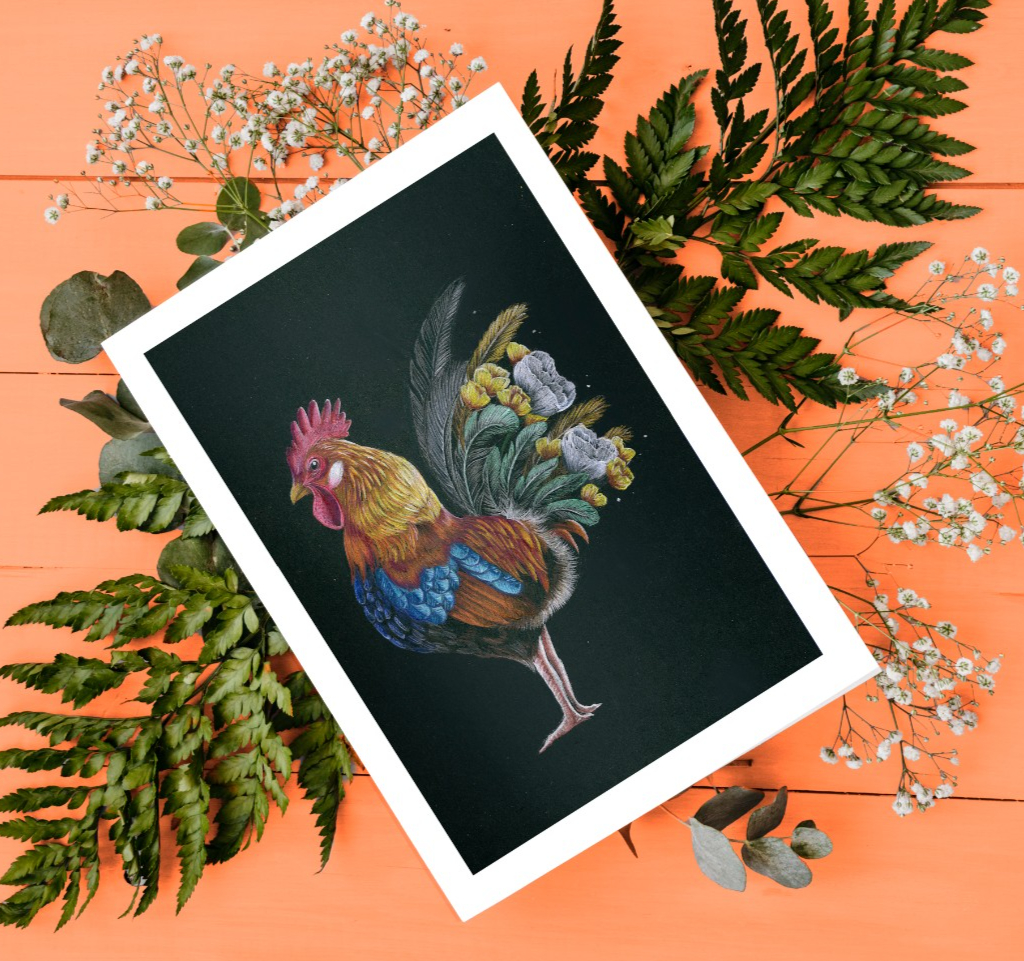 Verjaardag kaart Fleurige haan - 85473 Verjaardag kaart Fleurige haan