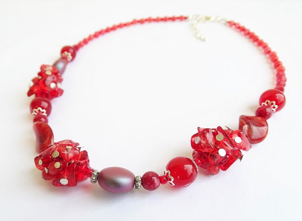 Rode edelstenen ketting met carneool, granaat en Swarovski-kristallen - 155969 Rode edelstenen ketting met carneool, granaat en Swarovski-kristallen