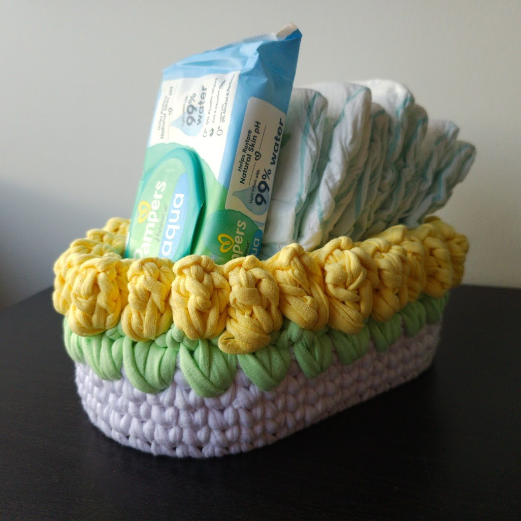 Set van 2 gele gehaakte mandjes | Babykamer opbergset - 150646 Set van 2 gele gehaakte mandjes | Babykamer opbergset
