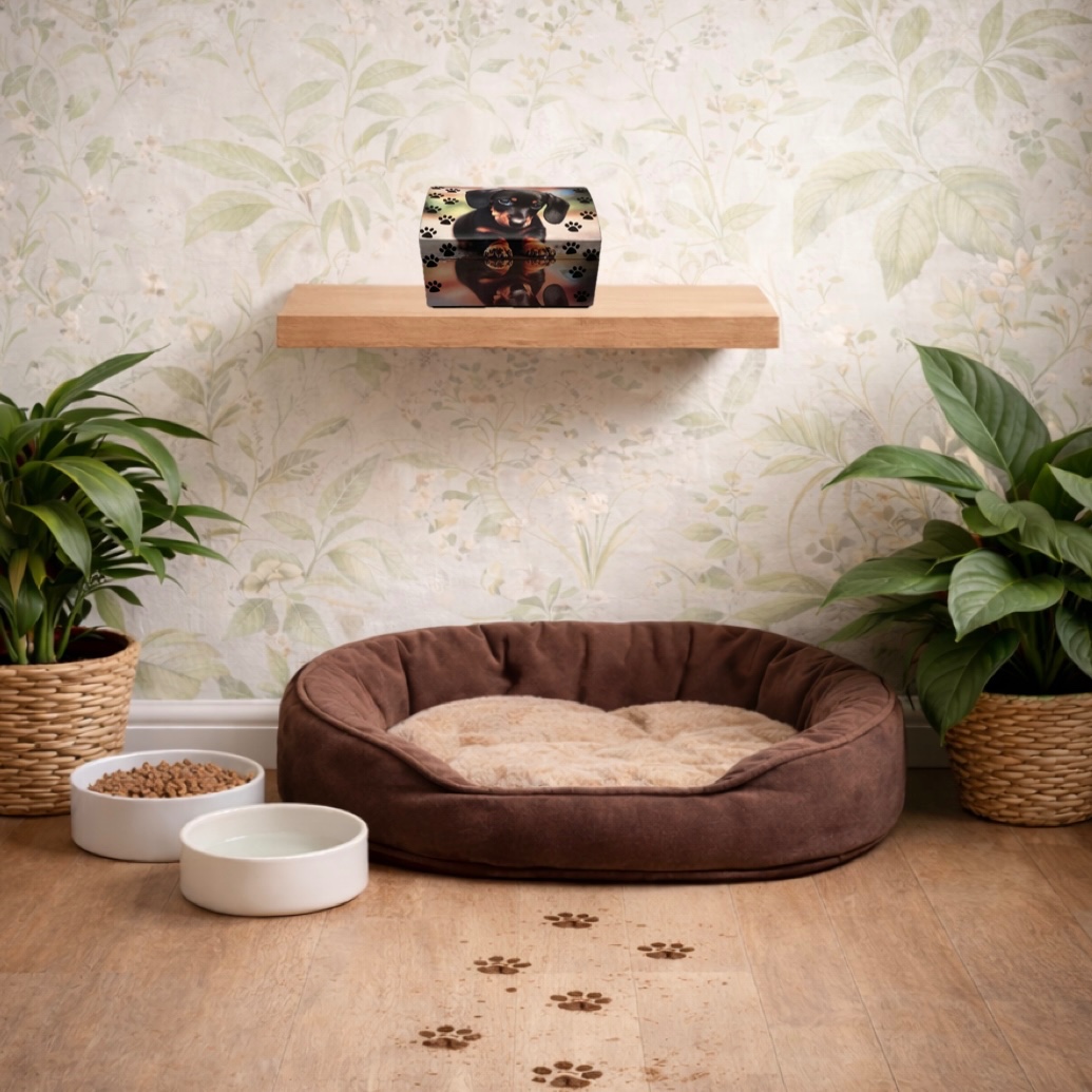 Handgedecoreerde bamboe sieradendoos ‘Another Happy Puppy’’ - 117099 Handgedecoreerde bamboe sieradendoos ‘Another Happy Puppy’’