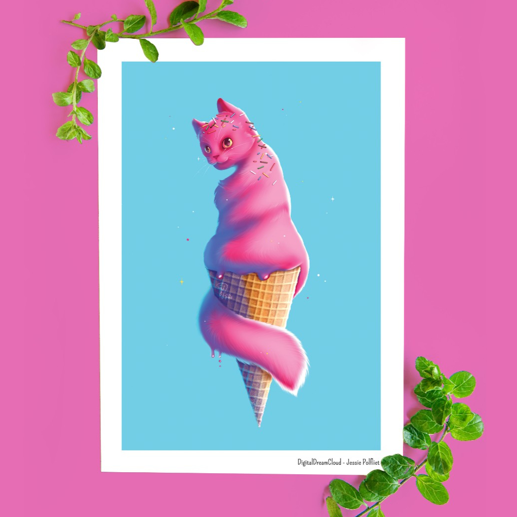 Ice cream kitty, art print 14,8x21 cm (8.2x5.8 inch)