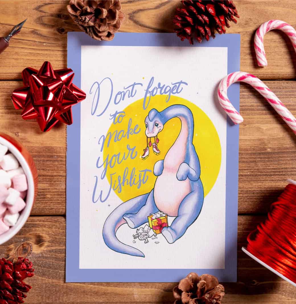Don't forget to make your wishlist dino kerstkaart A6 - 156414 Don't forget to make your wishlist dino kerstkaart A6