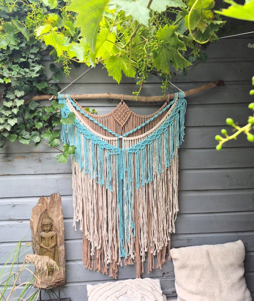 Wandhanger turquoise, beige. - 128107 Wandhanger turquoise, beige,crème.