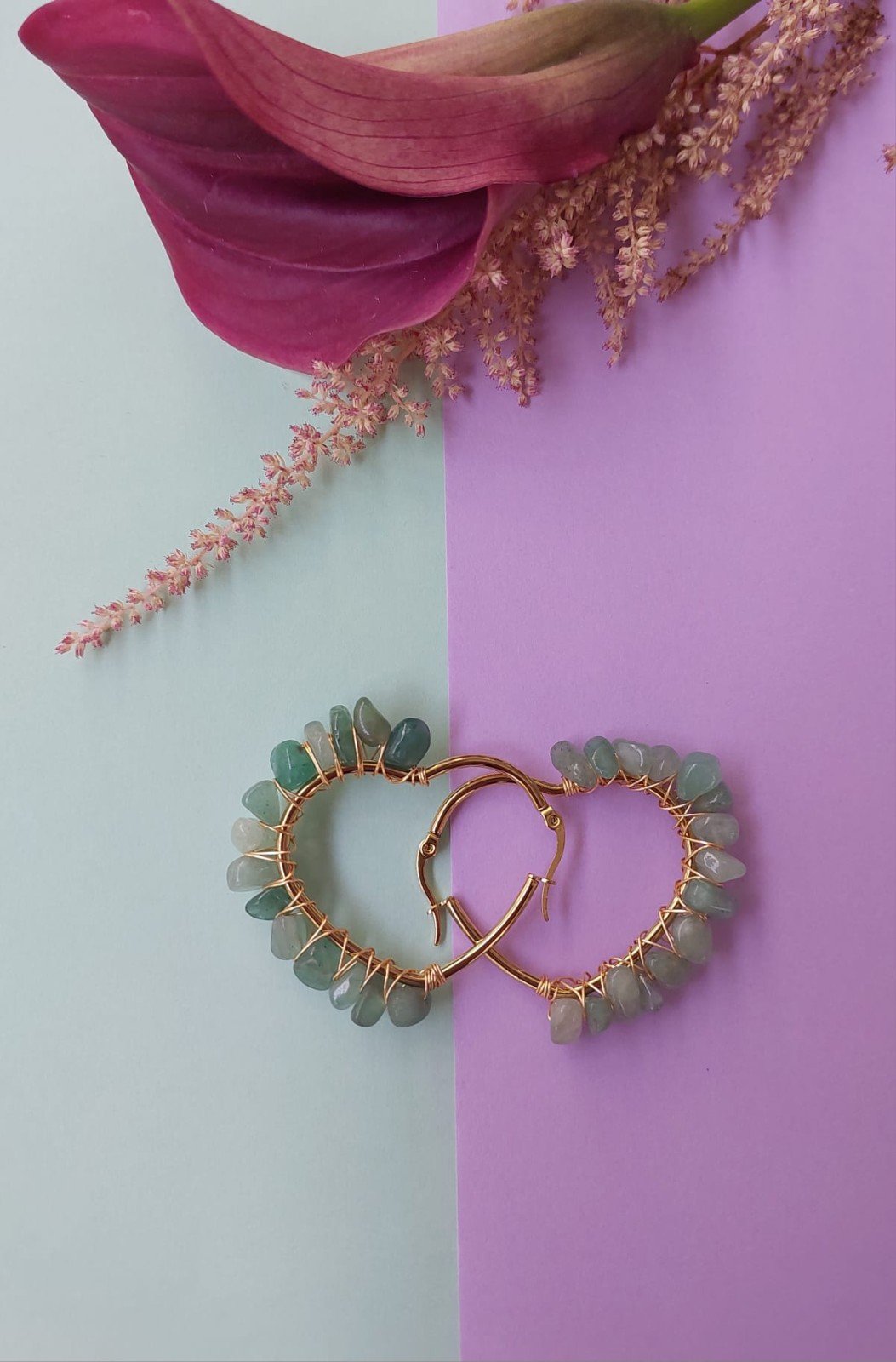 Natuurlijke groene Aventurijn hart hoepels