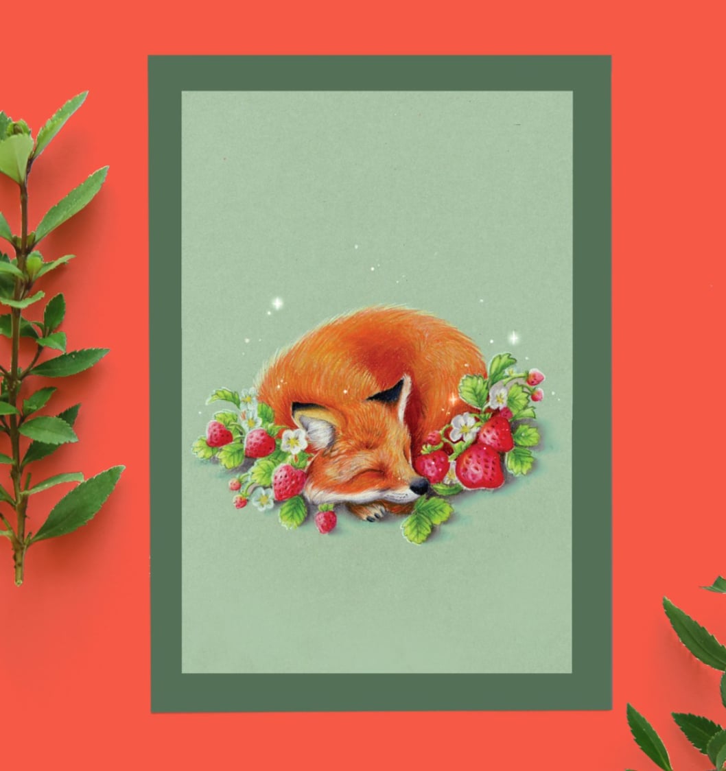 Wens kaart verjaardag A6 Vos aardbeien