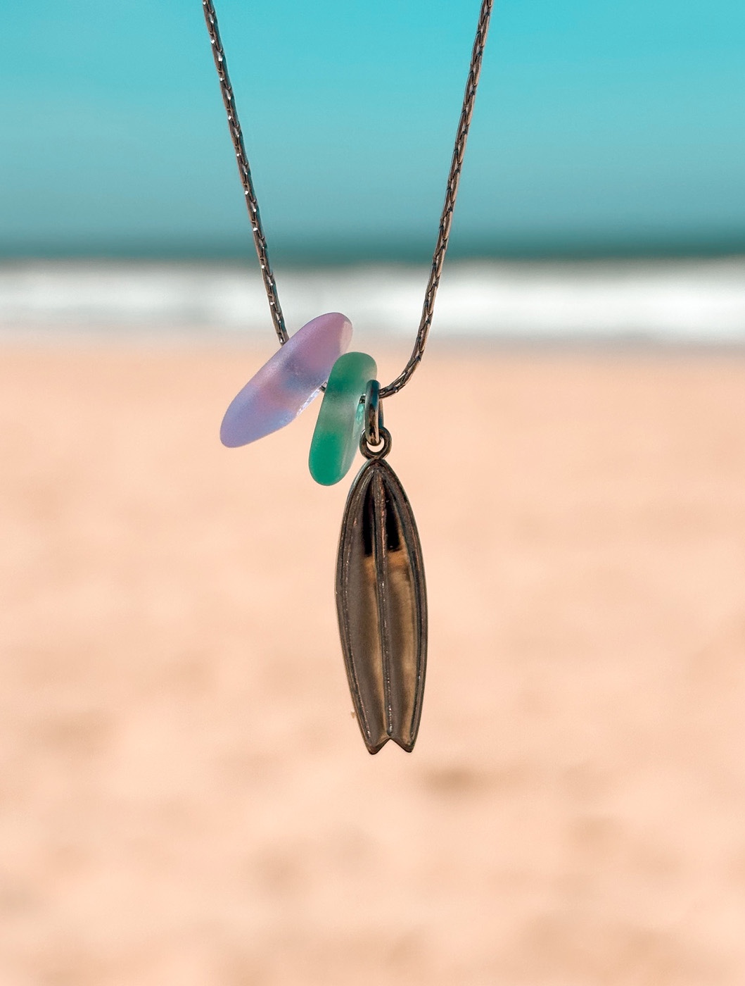 Zeeglas Shortboard Ketting Zilver