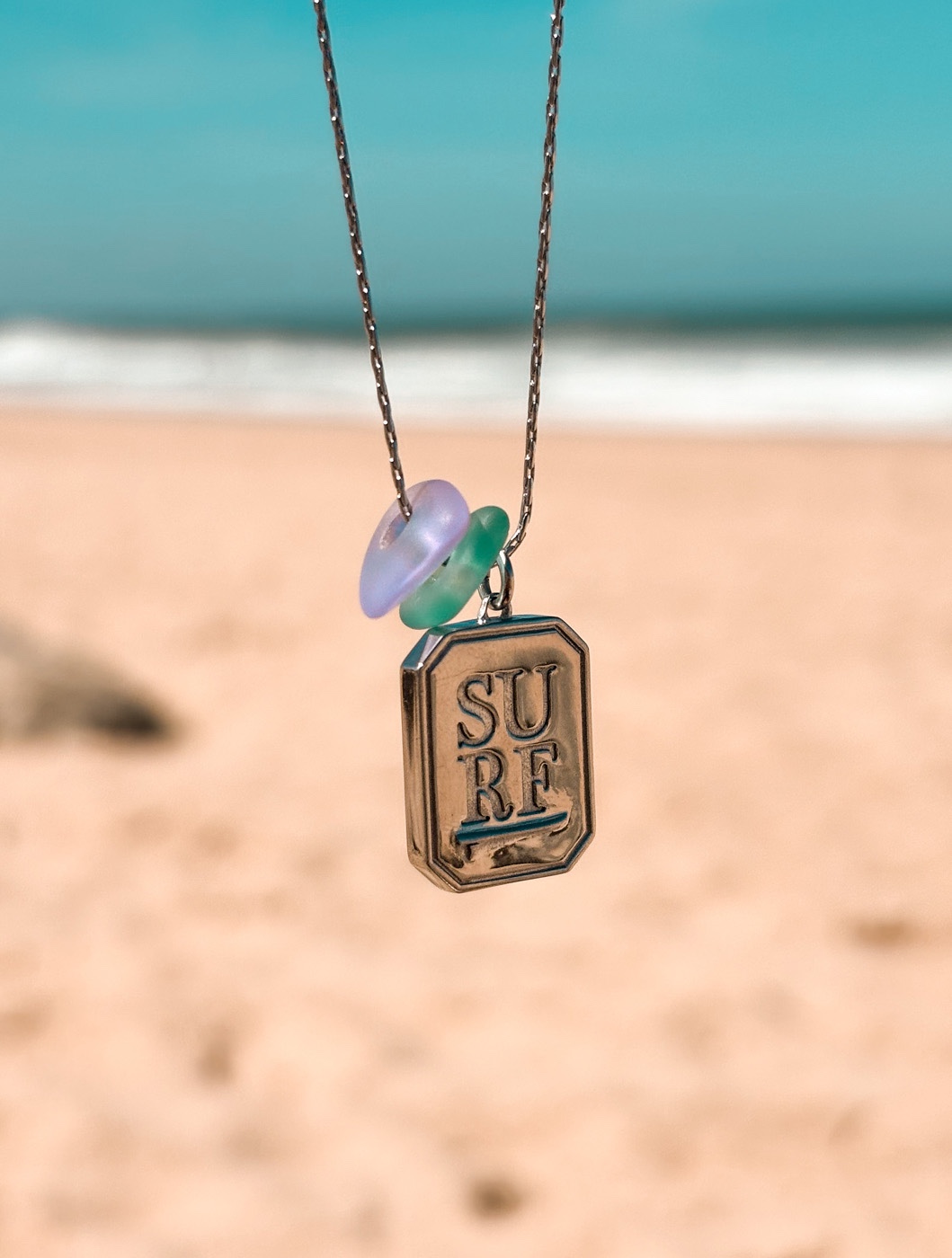 Zeeglas Surfgirl Ketting Zilver - 64009 Zeeglas Surfgirl Ketting Zilver