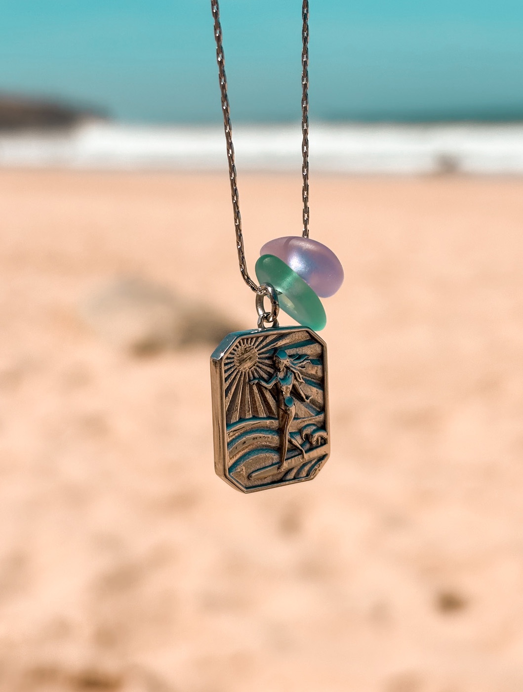 Zeeglas Surfgirl Ketting Zilver - 64010 Zeeglas Surfgirl Ketting Zilver