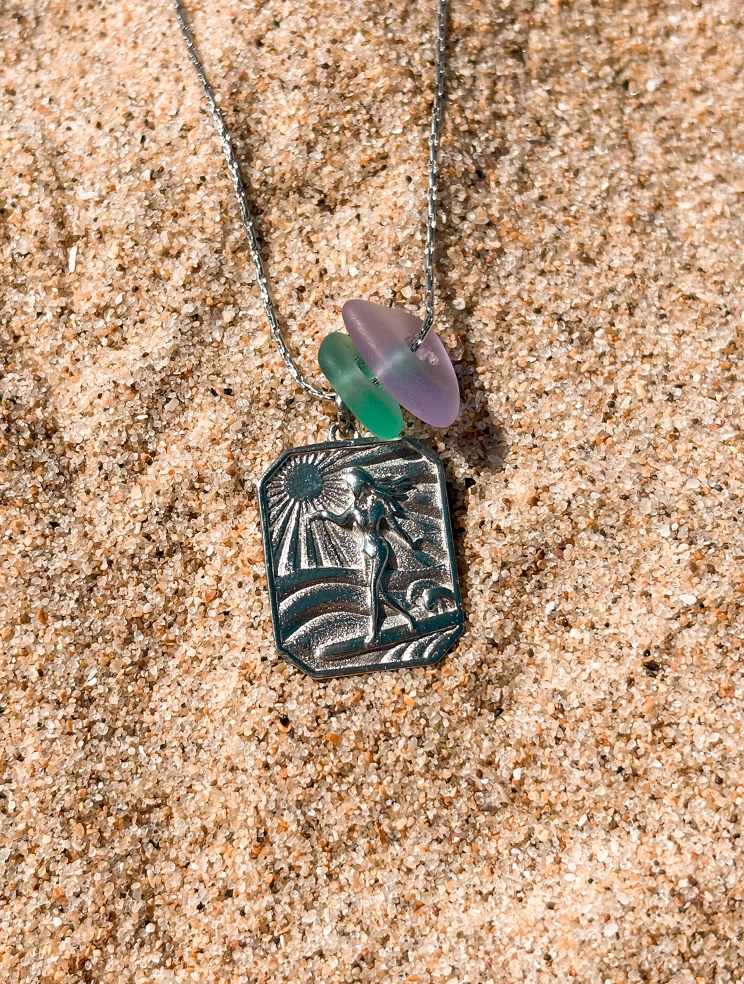 Zeeglas Surfgirl Ketting Zilver - 64011 Zeeglas Surfgirl Ketting Zilver