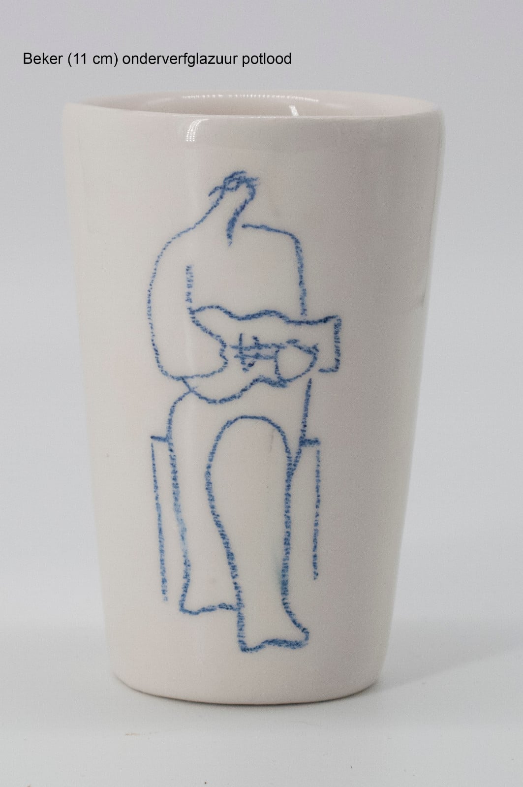 Beker5, keramiek (gietklei) met onderverfglazuurpotlood tekening, Nicolaas Maathuis (NIC-O)