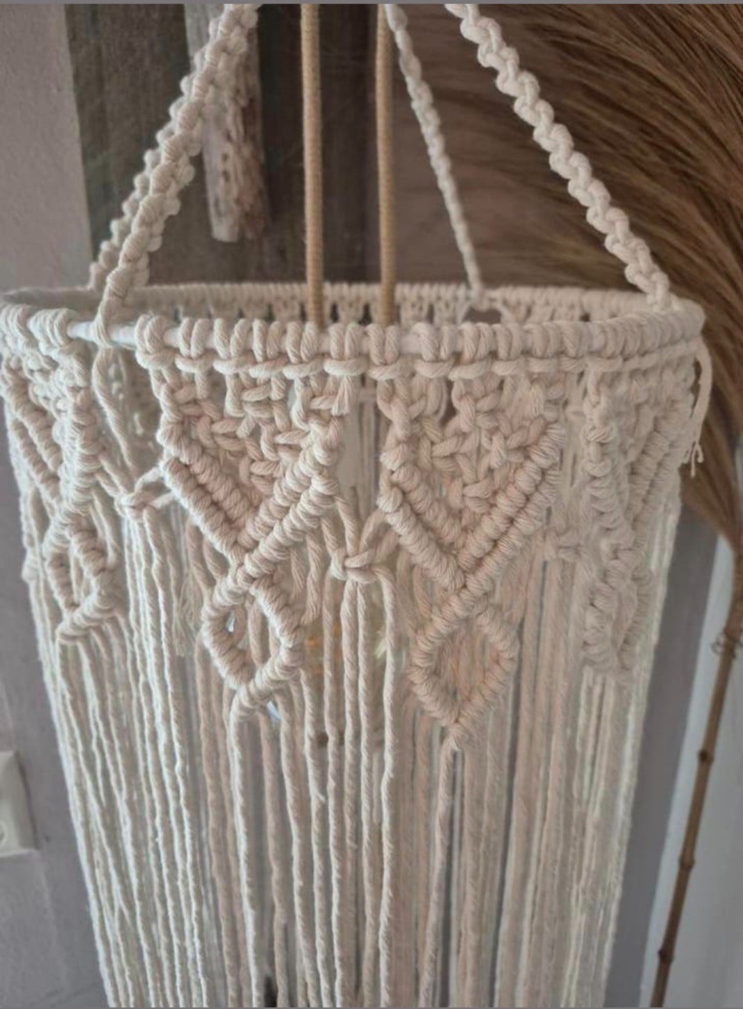 Macrame lampenkap, crèmekleur. - 128452 Macrame lampenkap, crèmekleur.
