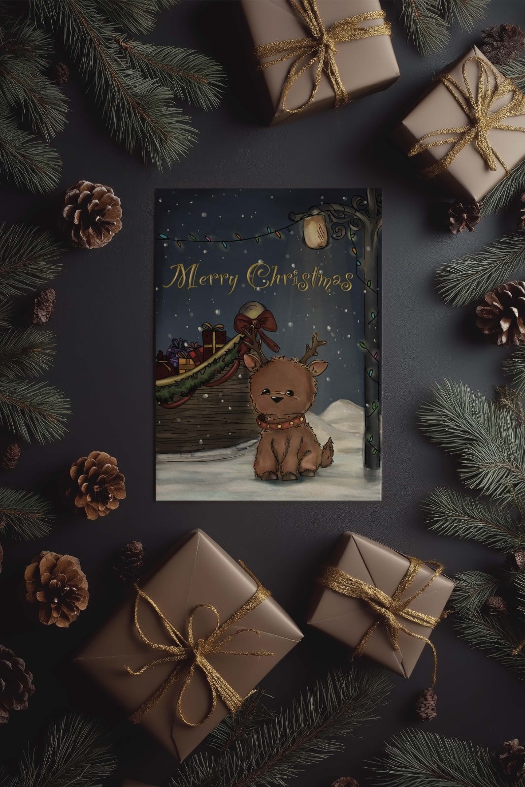 Merry Christmas Kerstkaart – Lief Rendiertje in de Sneeuw (A6)