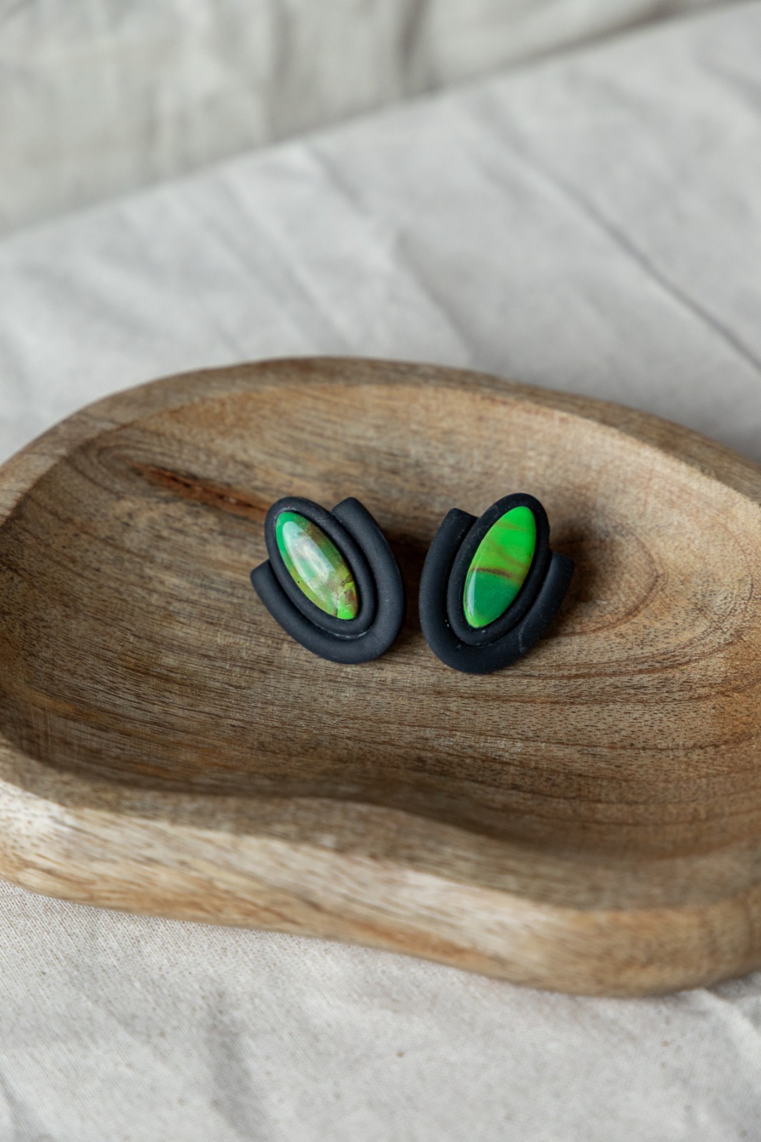 Oorbellen | Emerald Night groen ovaal