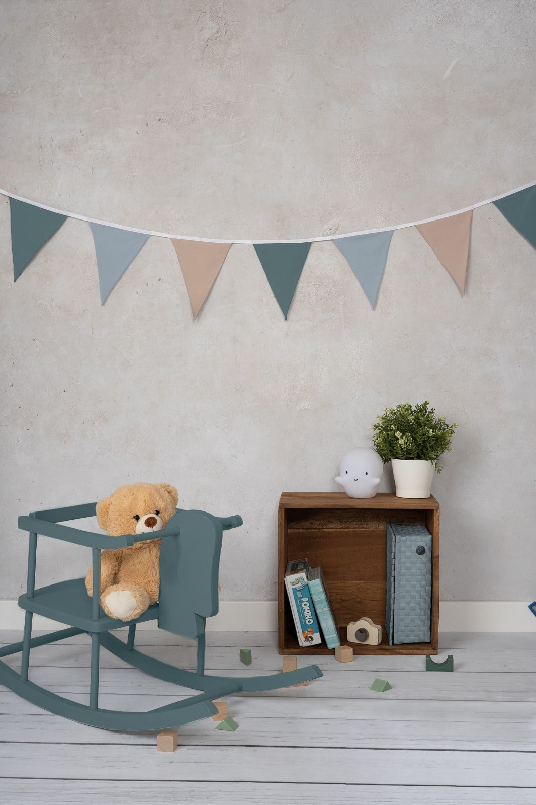 Vlaggenlijn Sandy Ocean | Blauw / Turquoise / Beige / Neutraal / Aarde tinten slinger met driehoek vlaggetjes gemaakt van stof