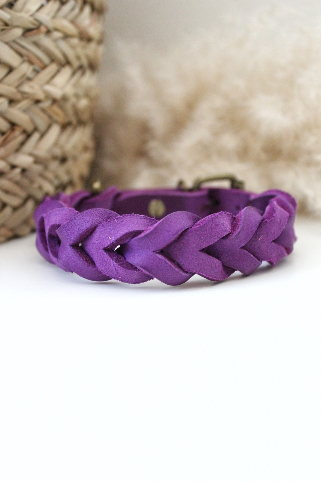 Paars Vetleer Halsband | Robuuste vlecht - 130244 Paars Vetleer Halsband | Robuuste vlecht | Maat S 27-34 cm