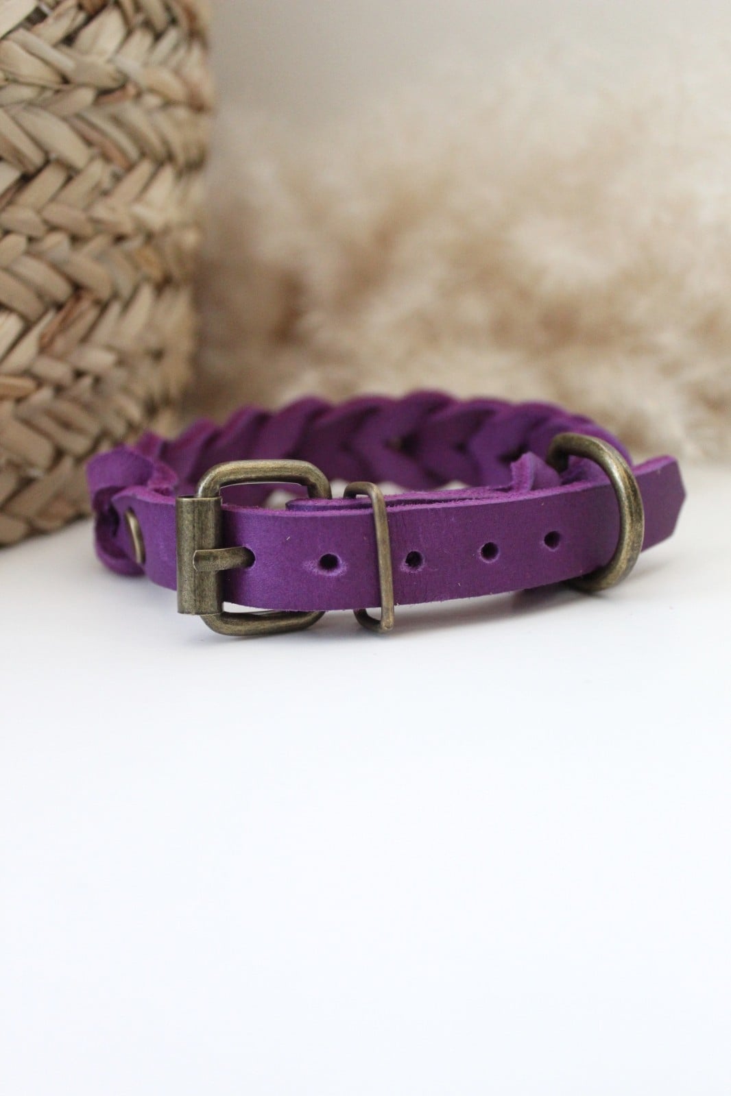 Paars Vetleer Halsband | Robuuste vlecht - 130246 Paars Vetleer Halsband | Robuuste vlecht | Maat S 27-34 cm
