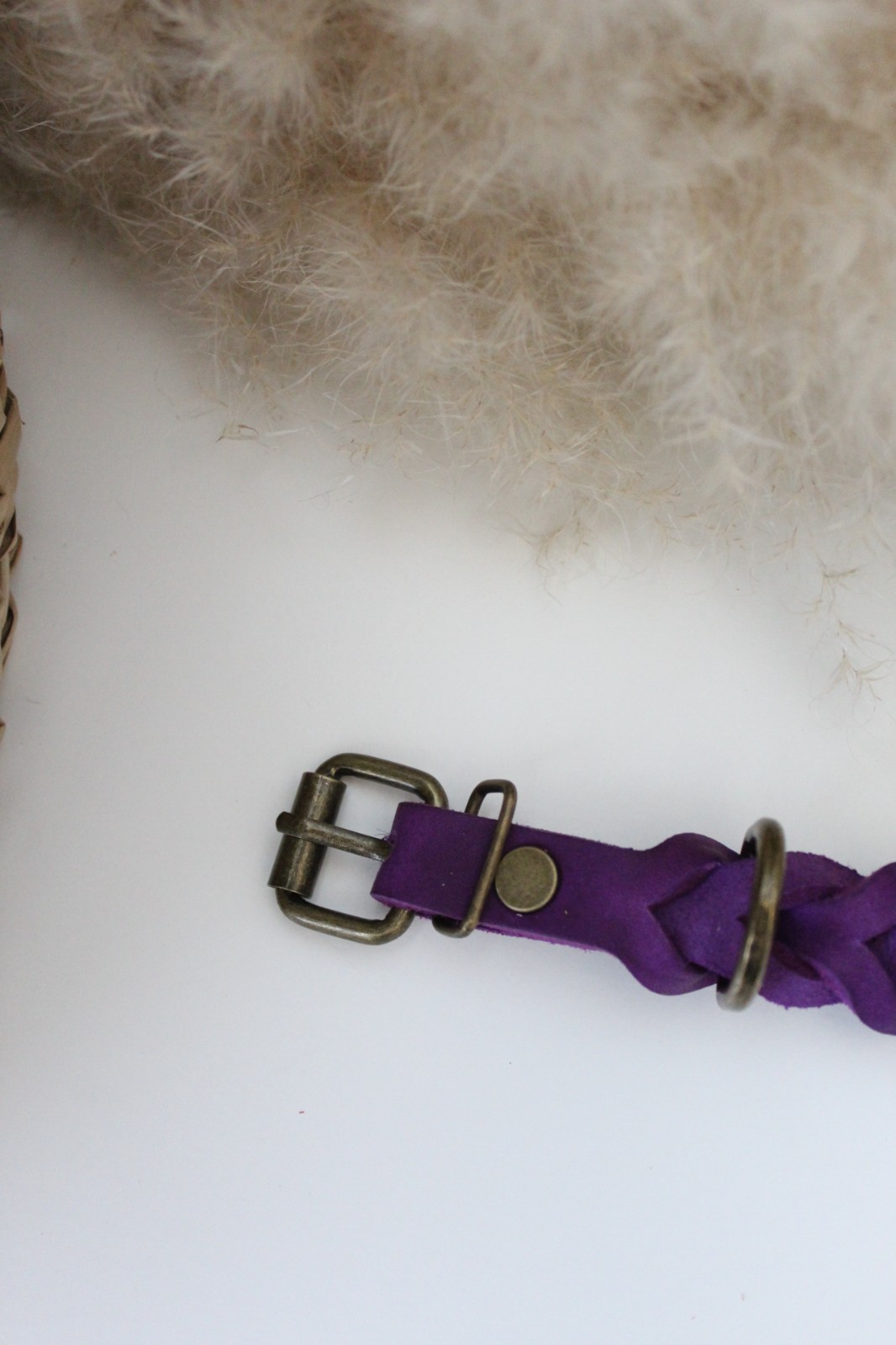 Paars Vetleer Halsband | Robuuste vlecht - 130247 Paars Vetleer Halsband | Robuuste vlecht | Maat S 27-34 cm