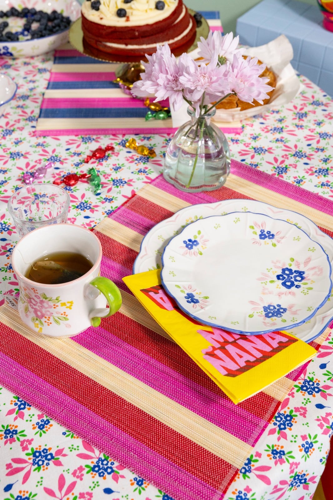 Kitsch Kitchen placemat bamboe rood/roze - 136204 Kitsch Kitchen placemat bamboe rood/roze