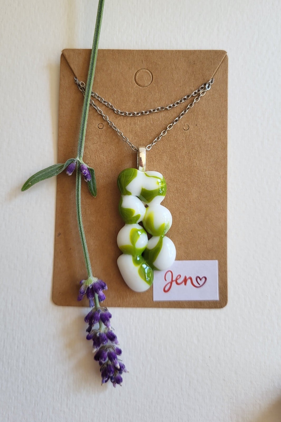 RVS ketting met uniek "Bos en wolken" glas hanger