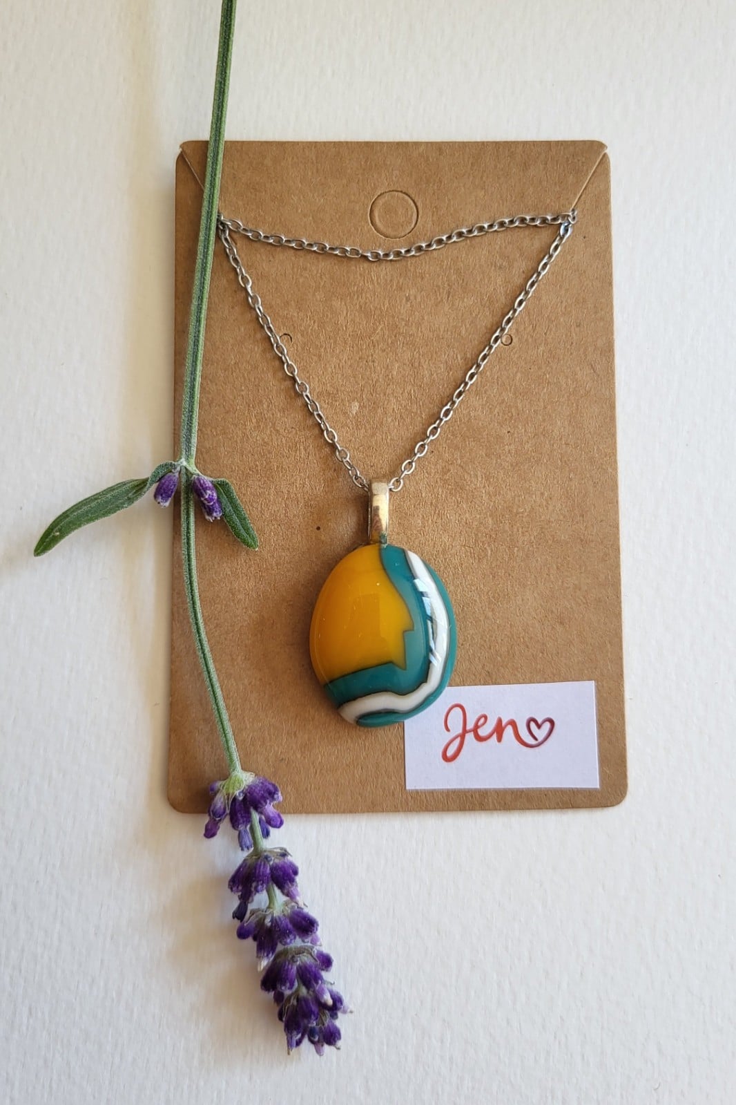 RVS ketting met uniek "Gouden Tij 002" glas hanger - 140610 RVS ketting met uniek "Gouden Tij 002" glas hanger