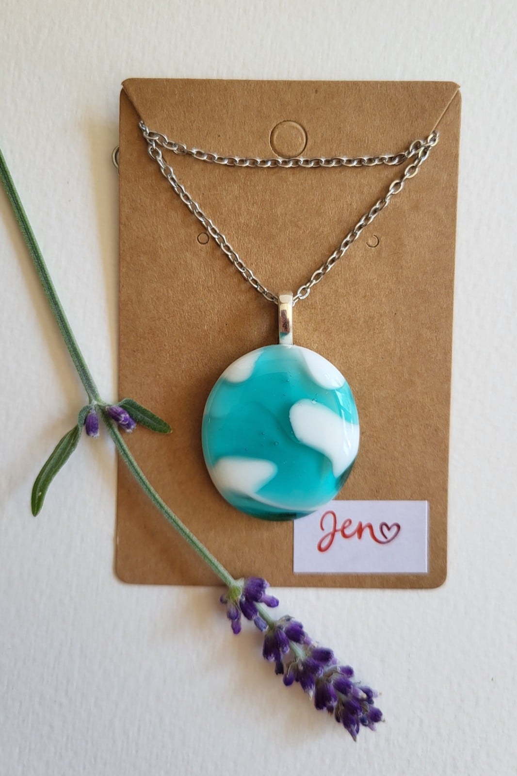 RVS ketting met uniek "Morrocoy Herinneringen" glas hanger - 140611 RVS ketting met uniek "Wolken" glas hanger