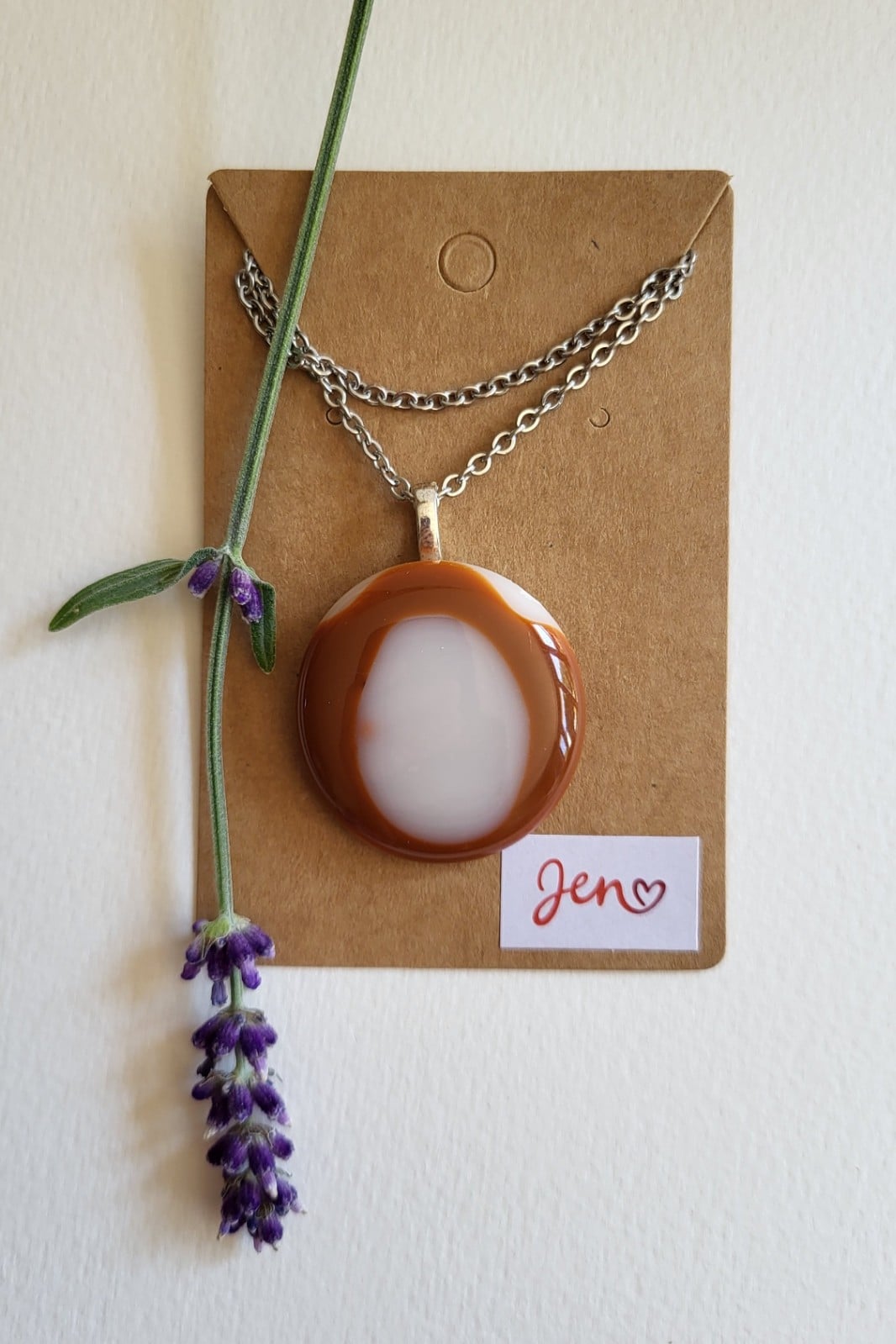 RVS ketting met uniek "Terracotta Halo" glas hanger - 140618 RVS ketting met uniek "Terracotta Halo" glas hanger