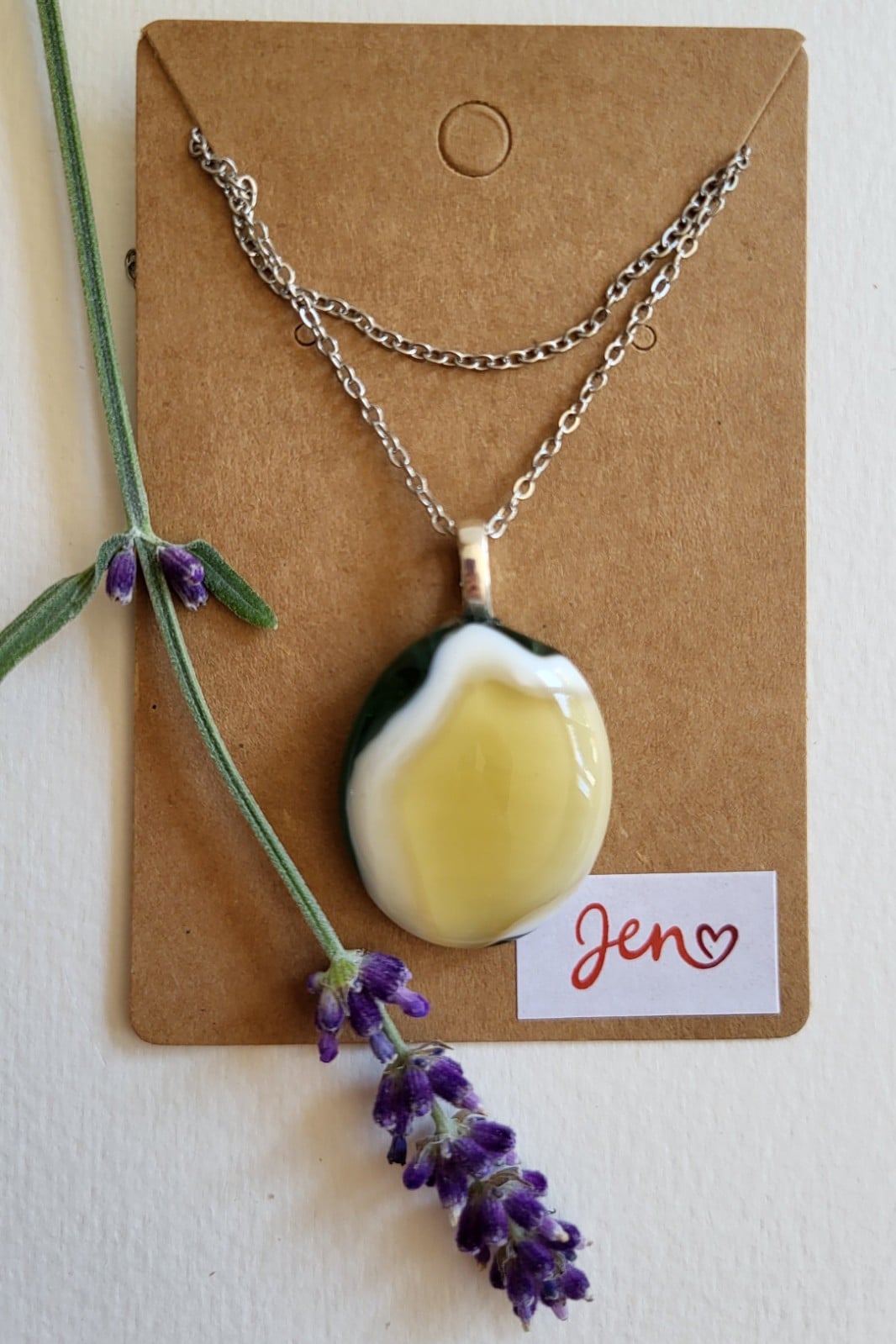 RVS ketting met uniek "Zonnige Gloed" glas hanger - 140603 RVS ketting met uniek "Zonnige Gloed" glas hanger