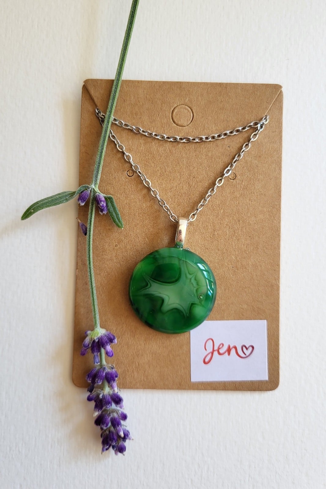 RVS ketting met uniek "Groen knal" glas hanger - 140608 RVS ketting met uniek "Groen knal" glas hanger