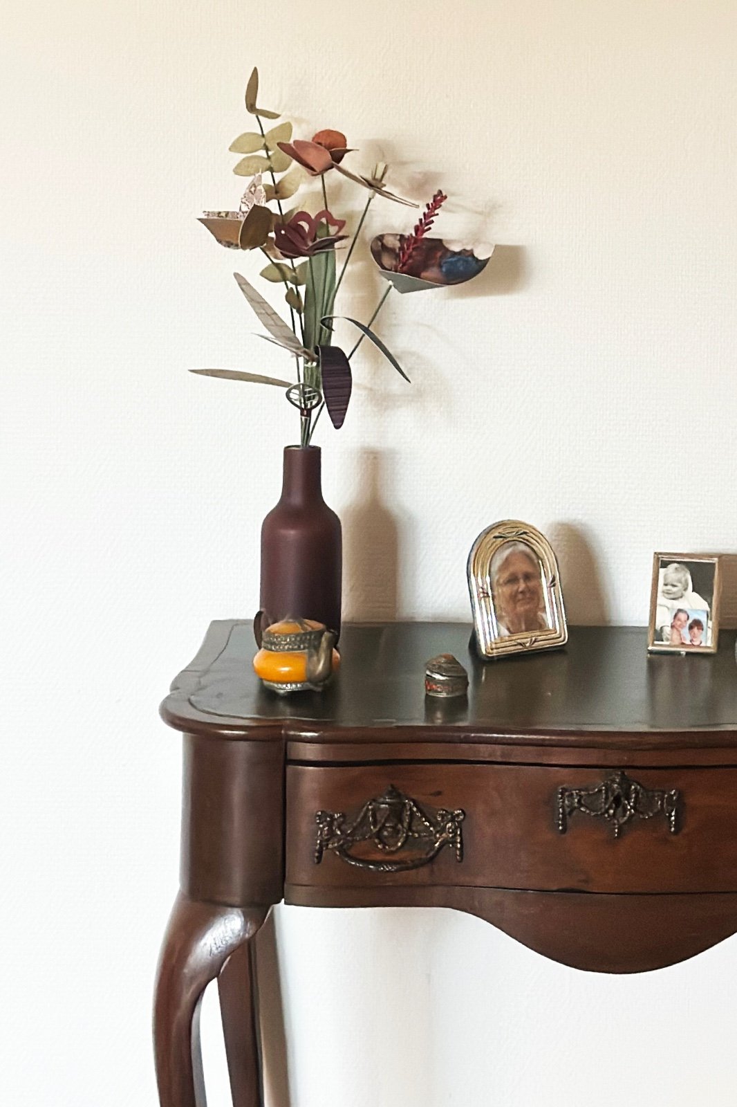 Duurzaam boeket bloemen van papier in herfsttinten - 100801 Duurzaam boeket bloemen van restmateriaal in herfsttinten