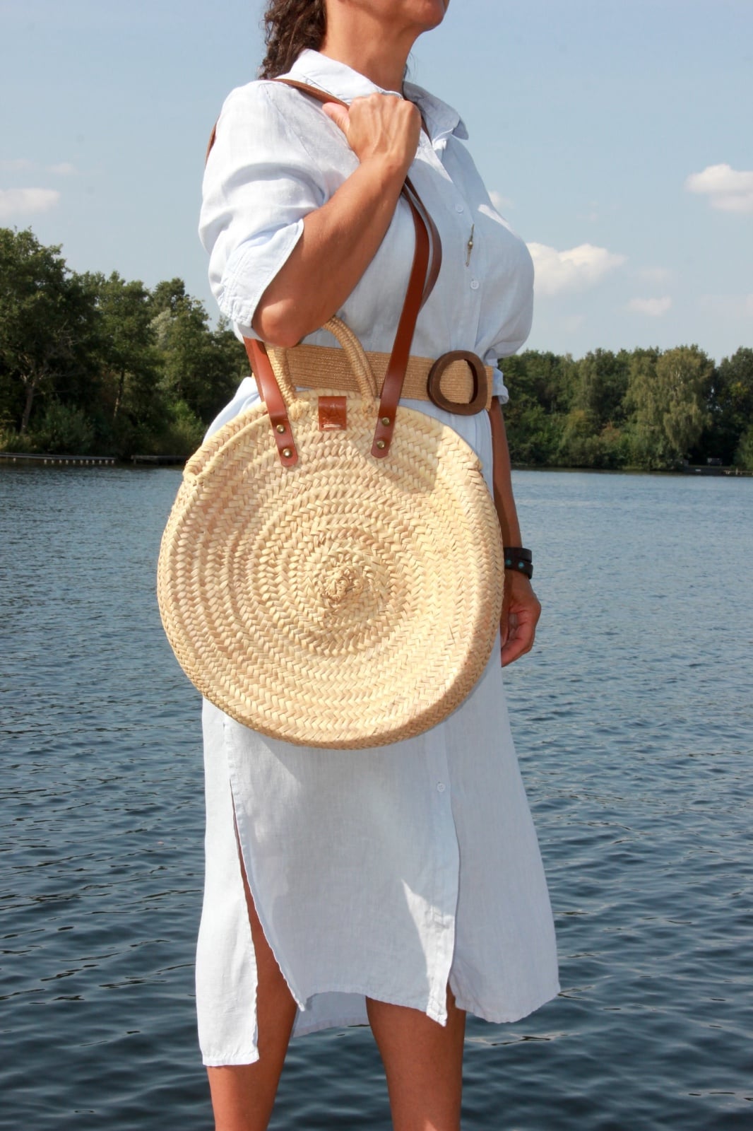 Rieten schoudertas groot