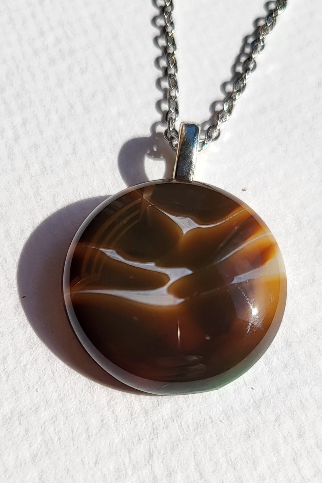 RVS ketting met uniek "Bruine Stenen" glas hanger