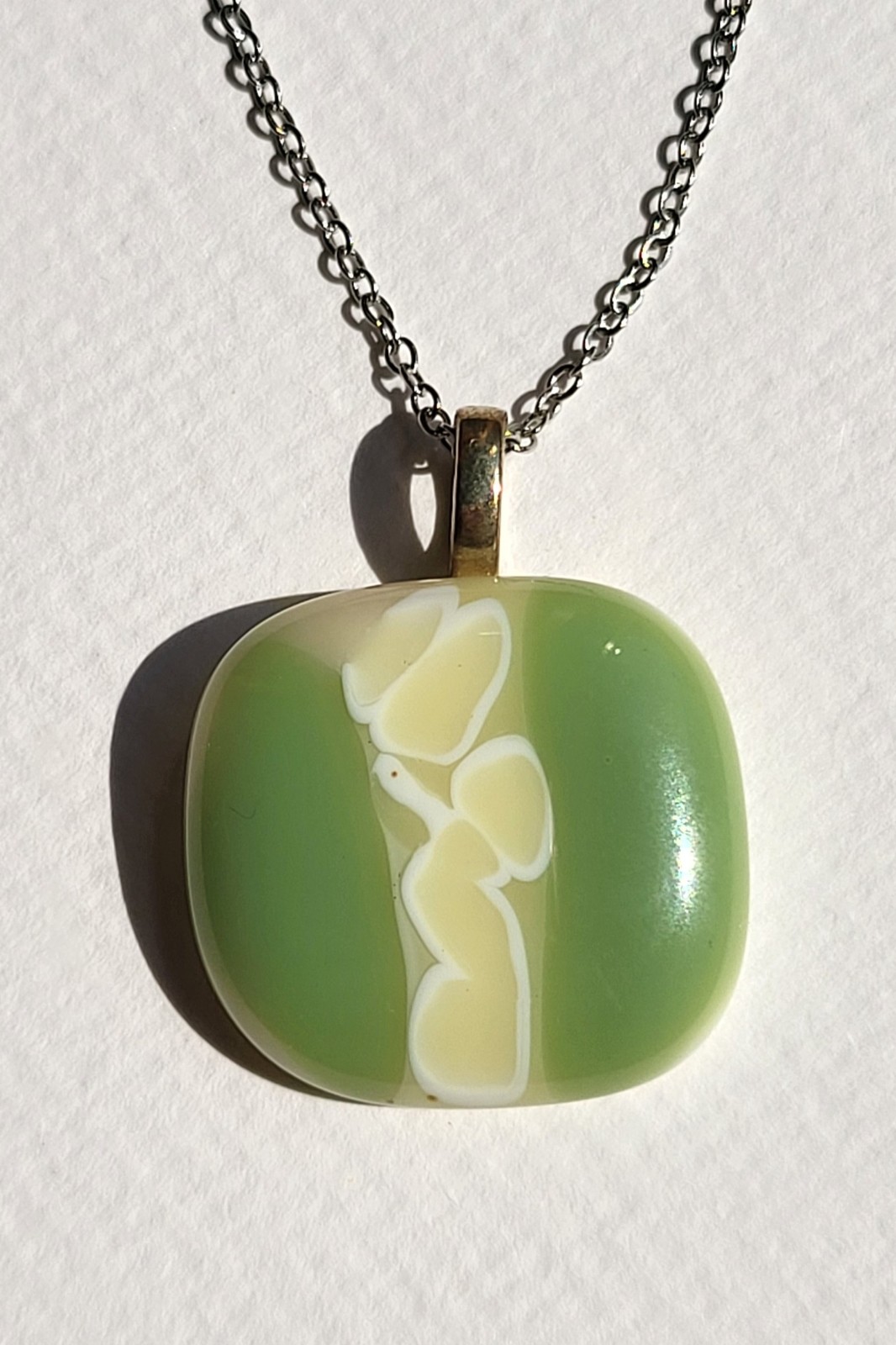 RVS ketting met uniek "Mos en Steentjes" glasfusing hanger