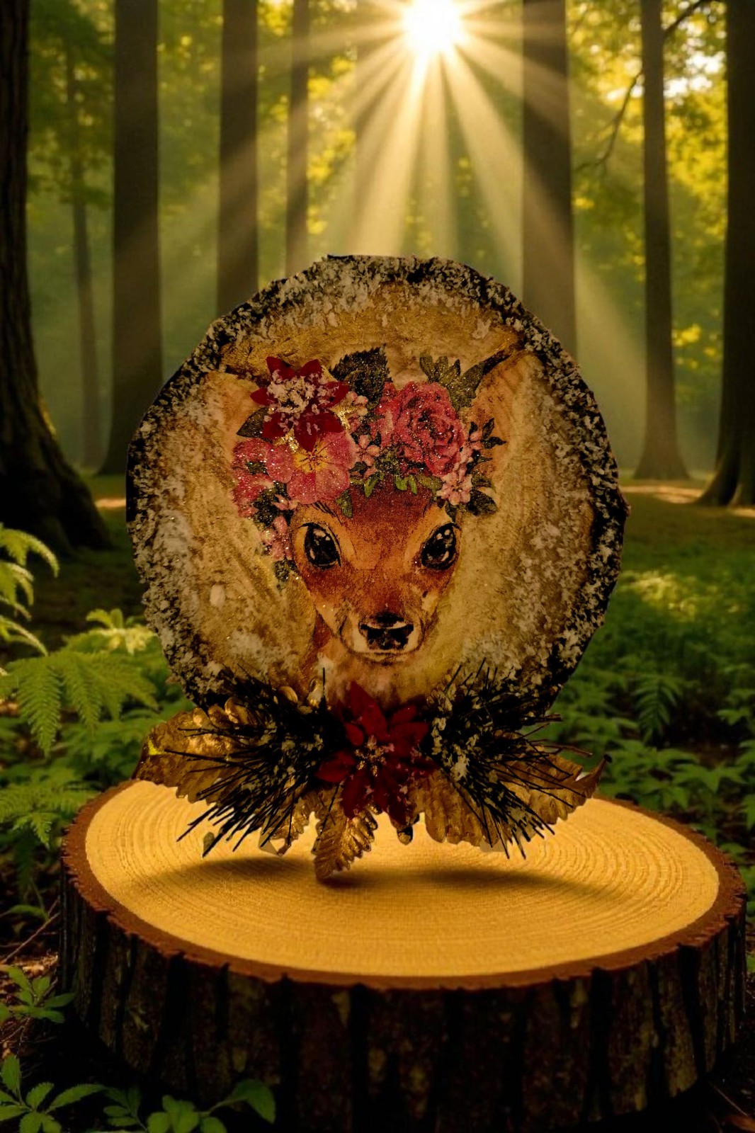 Forest Glow – Handgemaakt Houten Winterbord met Hert Ø15 cm - 153510 Forest Glow – Handgemaakt Houten Winterbord met Hert Ø15 cm