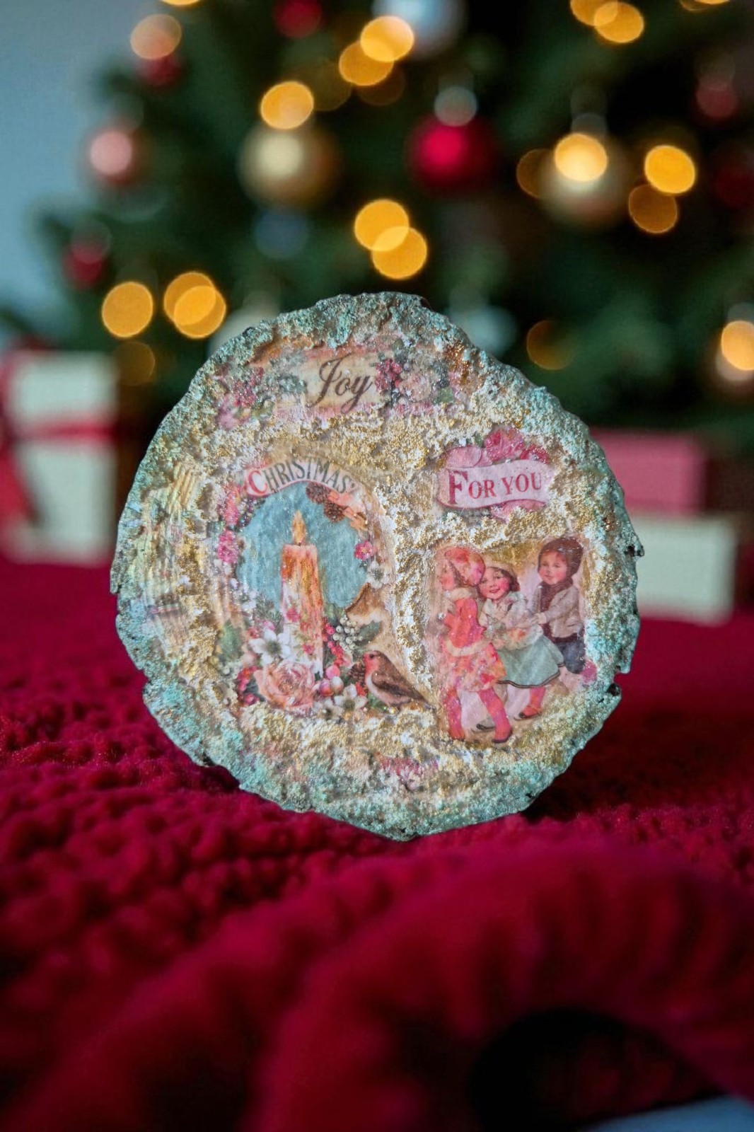 Kerstvreugde – Nostalgisch Handgemaakt Kerstbord Ø15 cm - 153506 Kerstvreugde – Nostalgisch Handgemaakt Kerstbord Ø15 cm