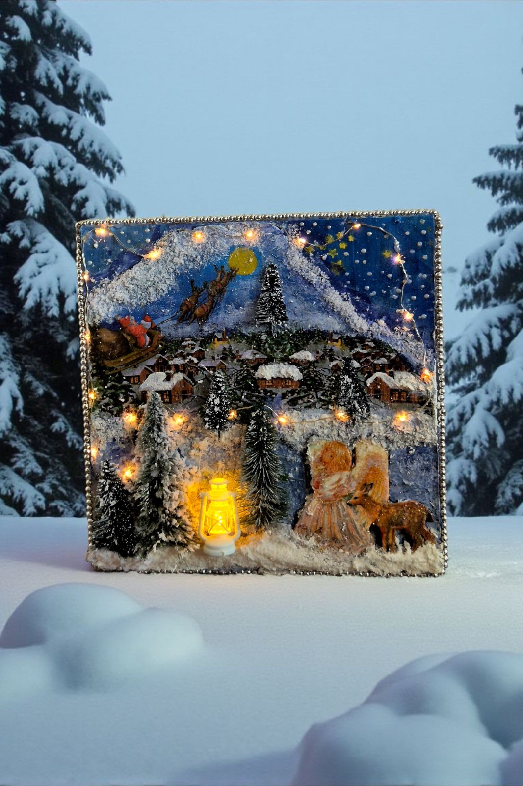 Magische Winternacht – Verlicht Mixed Media Wintertafereel 32 × 32… - 153415 Magische Winternacht – Verlicht Mixed Media Wintertafereel 32 × 32 cm