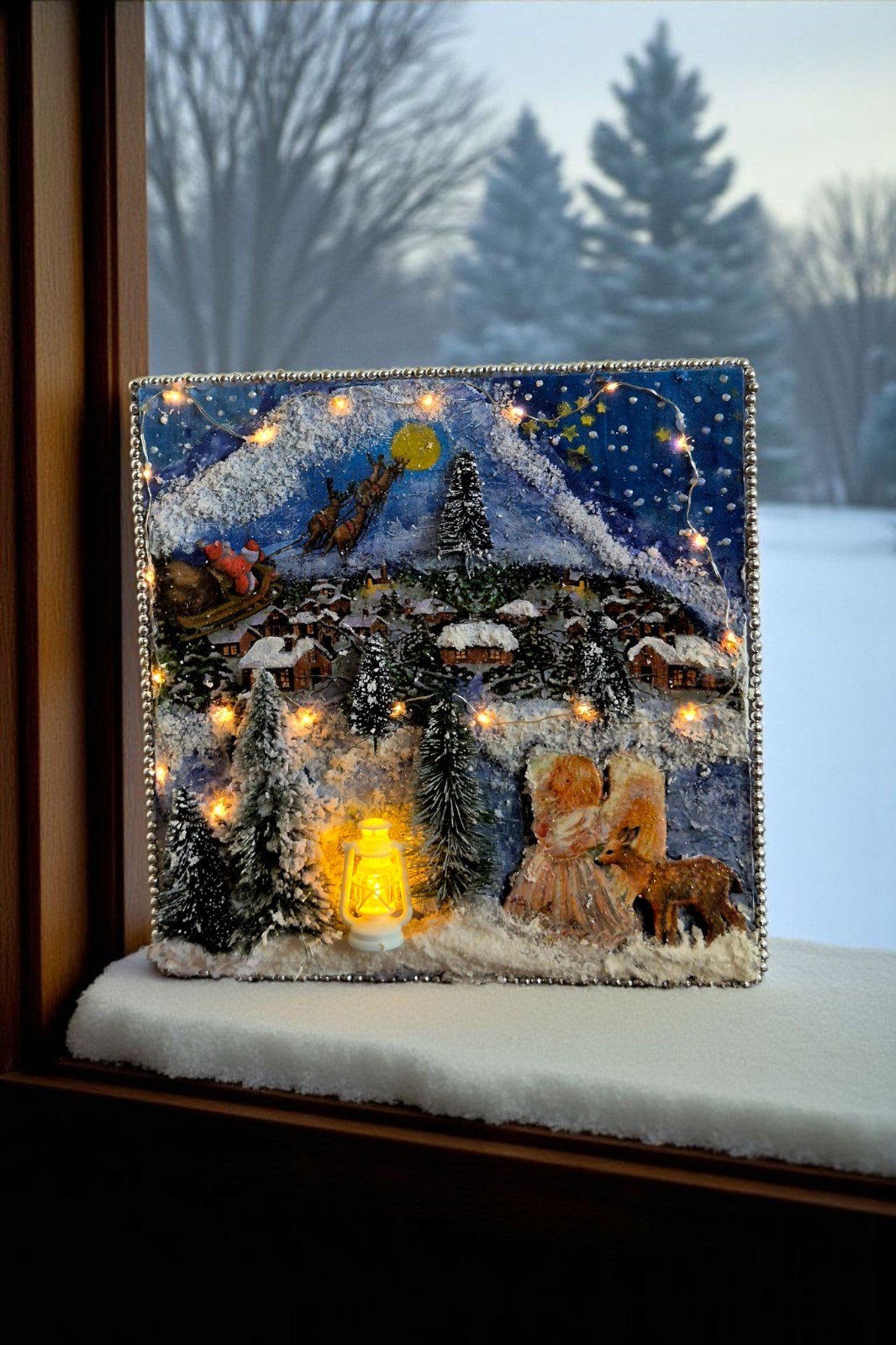 Magische Winternacht – Verlicht Mixed Media Wintertafereel 32 × 32… - 153416 Magische Winternacht – Verlicht Mixed Media Wintertafereel 32 × 32 cm
