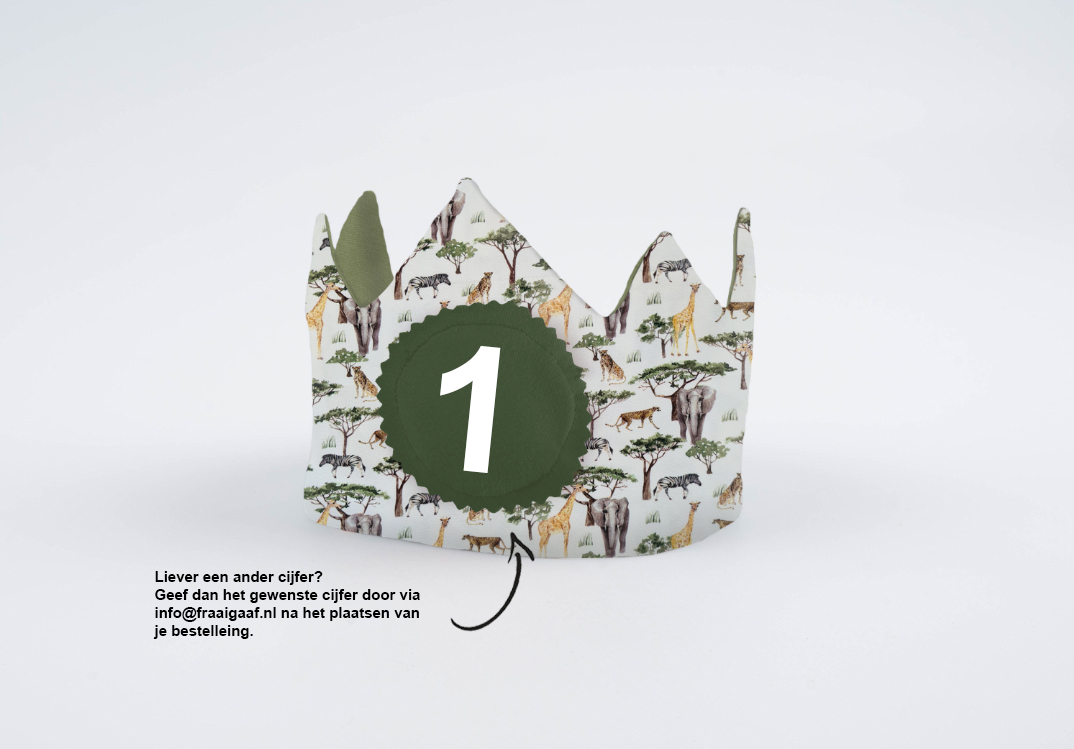 Verjaardagskroon Under the African Acacia tree | Groen / Jungle / Dieren / Safari met leeftijd naar keuze